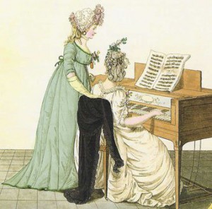 A piano lesson in the early 1800s